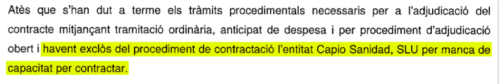 Capio adjudicacion contrato Generalitat Catalunya